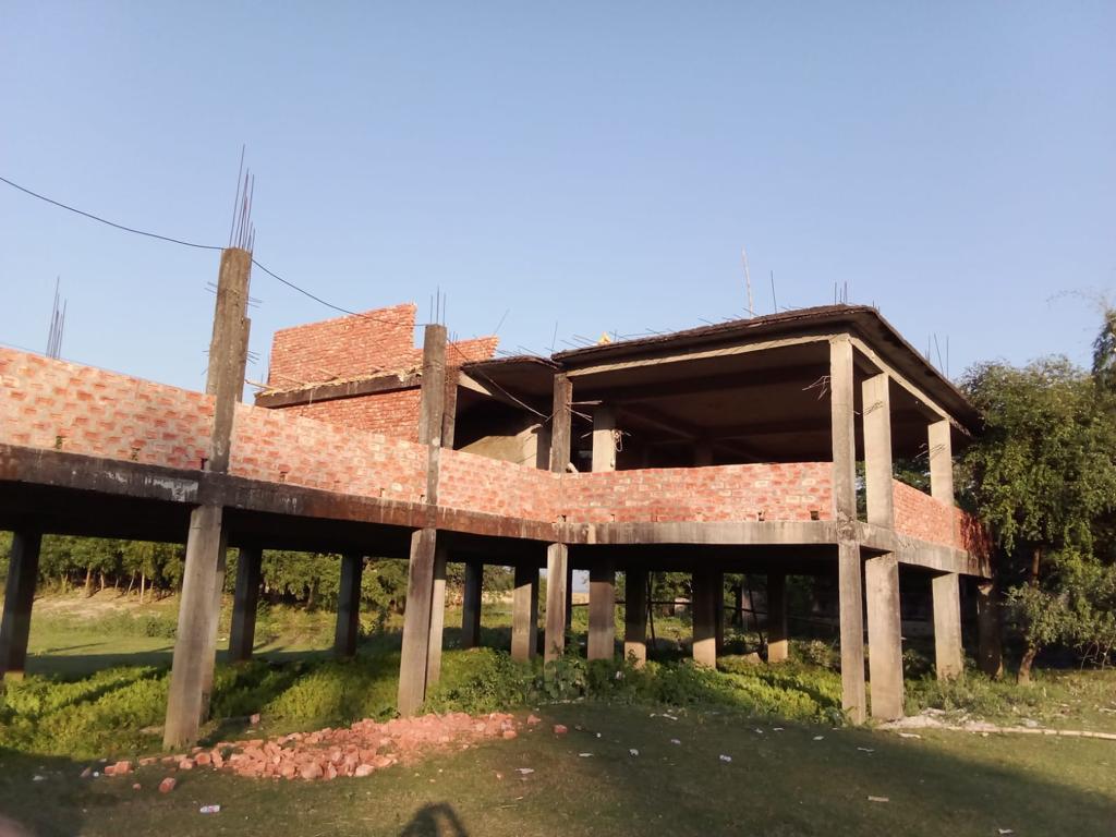 Brick and concrete building under construction
